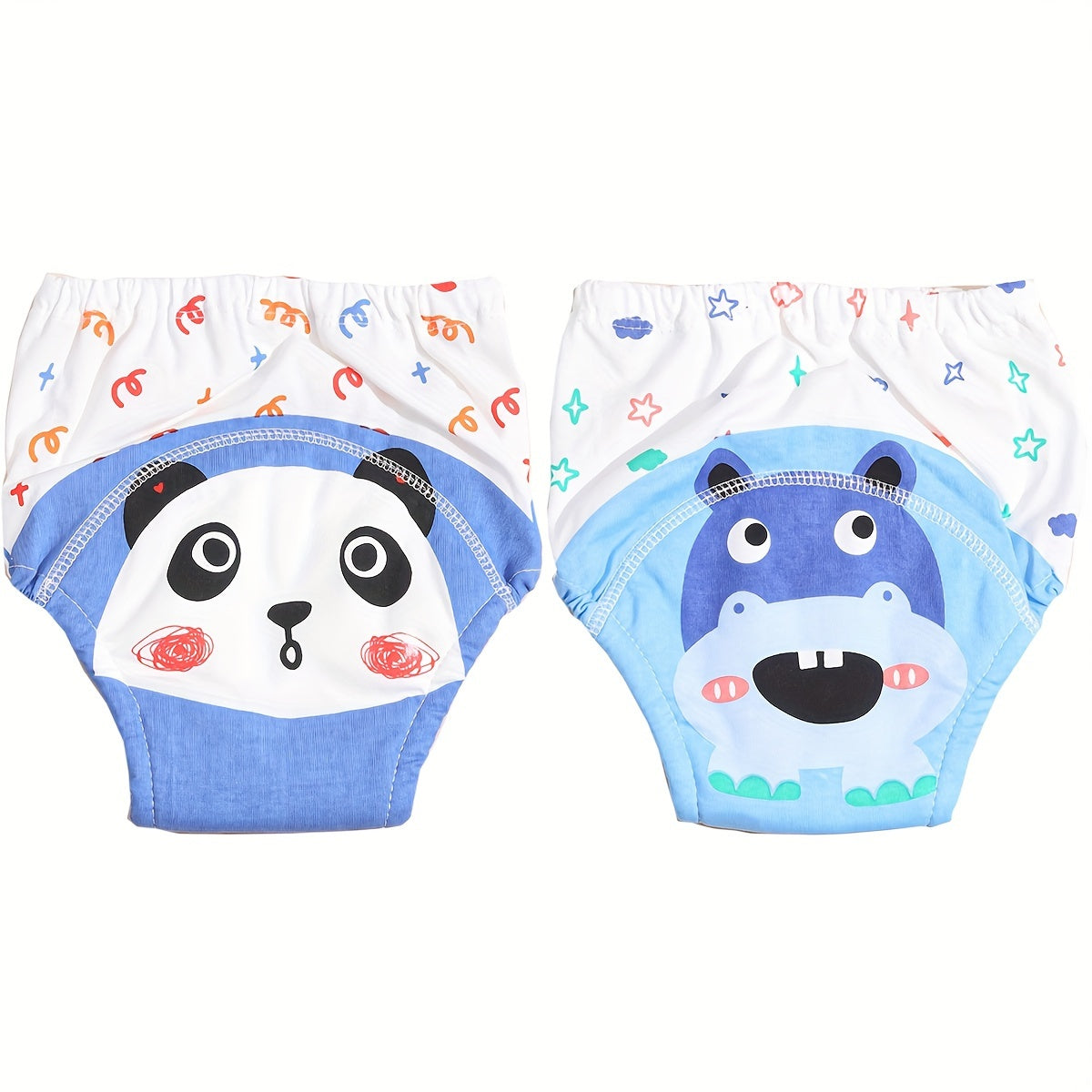 Cotton Training Pants 2-Pack for Toddlers Ages 0-3, Waterproof Baby Underwear with Cartoon Prints, Unisex Learning Diapers, Breathable Cloth Potty Training Pants