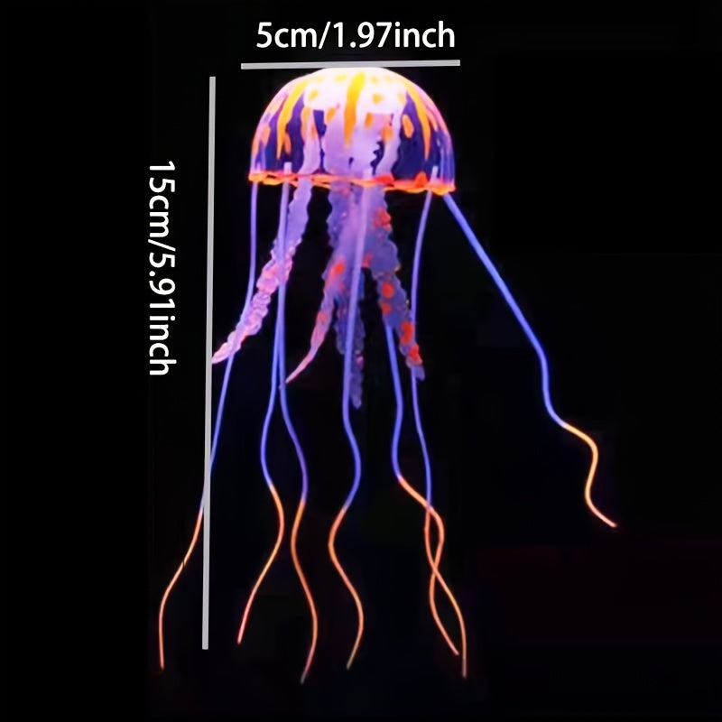 Luminous silicone jellyfish aquarium ornament for fish tank decoration.