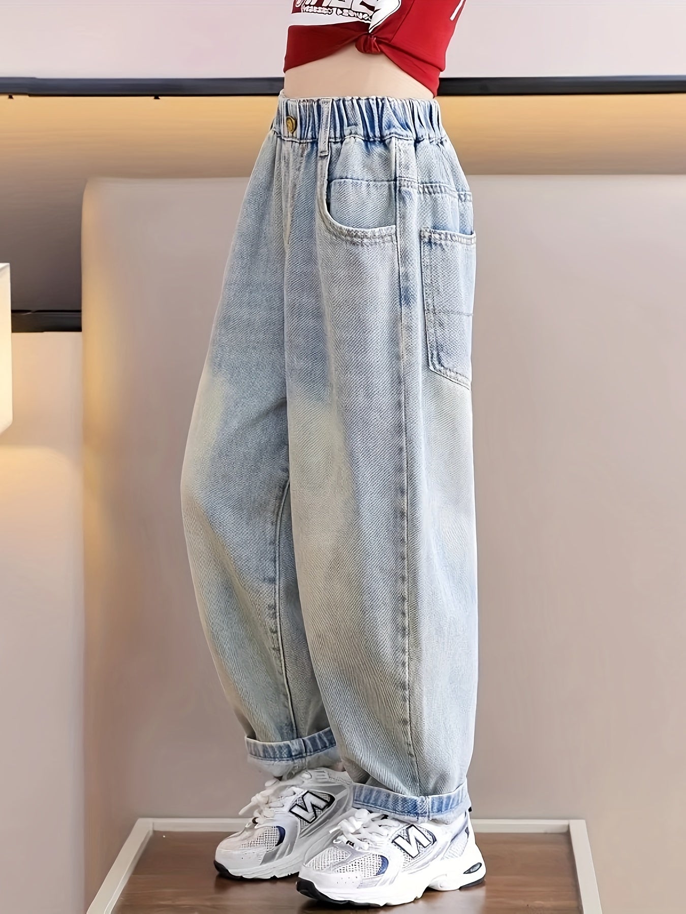 Girls' Loose Fit Wide Leg Jeans, Perfect for Everyday wear in a Cowboy Style