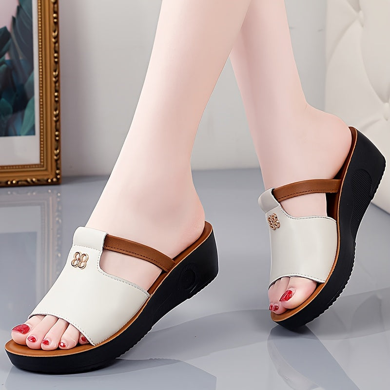 Casual women's wedge sandals with open toe for summer, slip-on style for comfort.