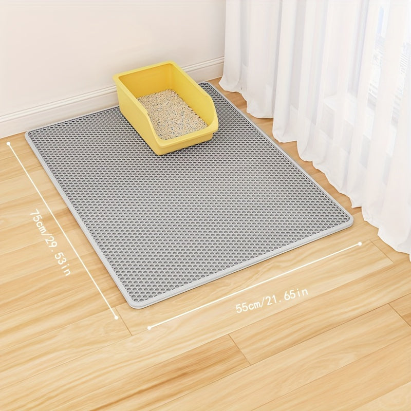 Sturdy, large dual-layer cat litter mat made of EVA material for easy cleanup and anti-splash, ideal for indoor litter boxes.