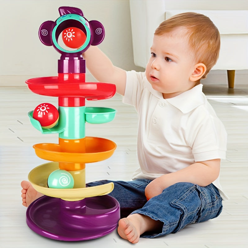 Fun Track Ball Educational Toy Set - Includes Rolling Ball, Stacking Rotating Balls, and Inertial Sliding Ball Track. Perfect for Early Childhood Development. Comes in Random Colors - Great for Birthday, Halloween, Thanksgiving, and Christmas Gifts