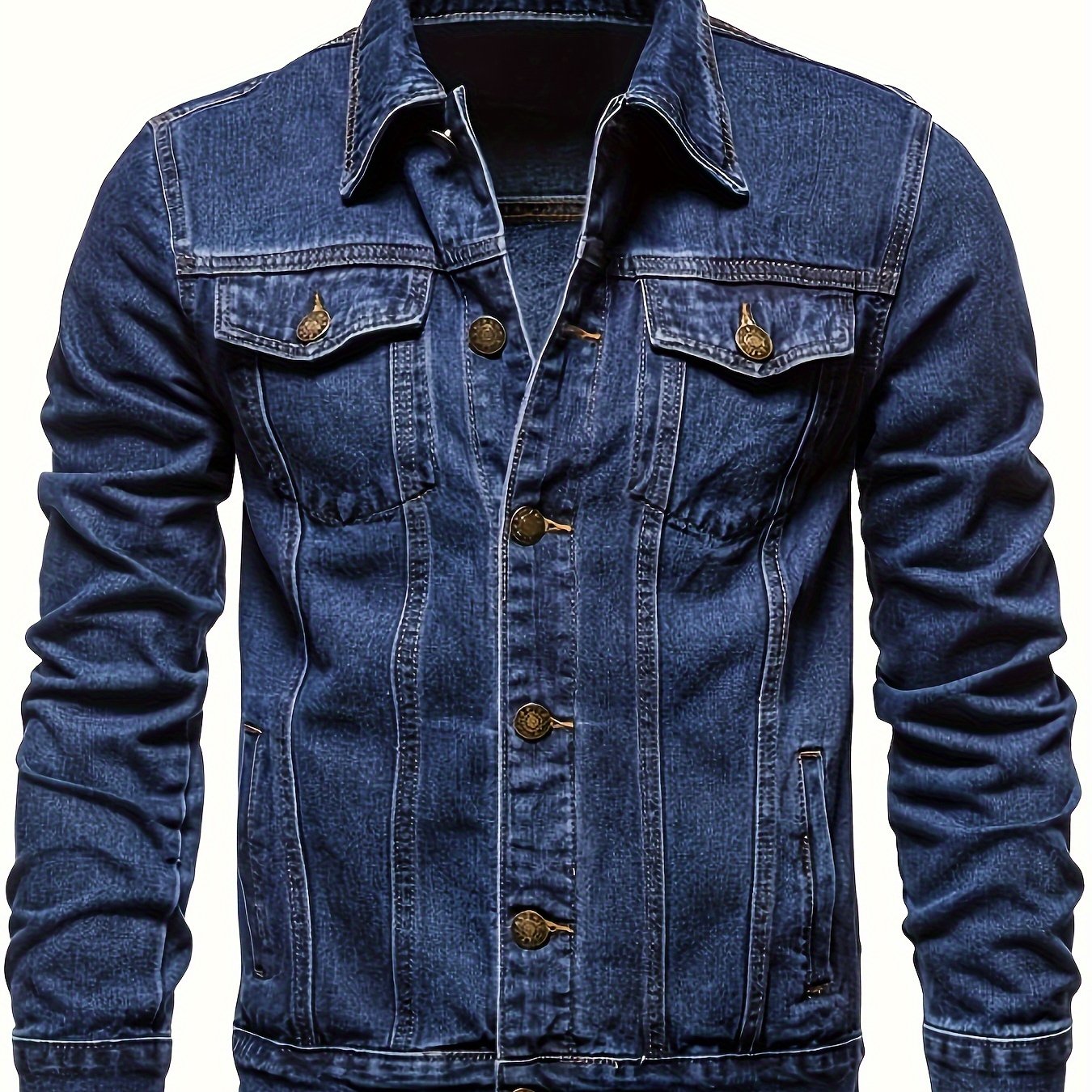 Slim-Fit Denim Jacket for Men - Casual cotton blend, long sleeve with pockets, machine washable.