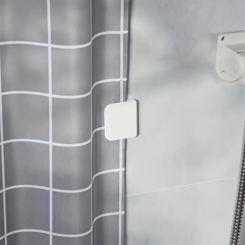 Set of 2 Modern Plastic Shower Curtain Clips - Windproof, No-Drill Stick-On Holdbacks with Stylish Grid Pattern for Bathroom Decoration