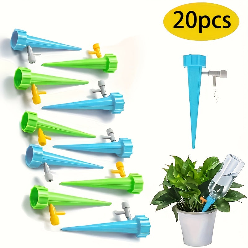 Water 20 Automatic Flower Watering Devices with Self-spraying Nozzle and Adjustable Control Valve Switch for Outdoor and Vacation Plant Care.