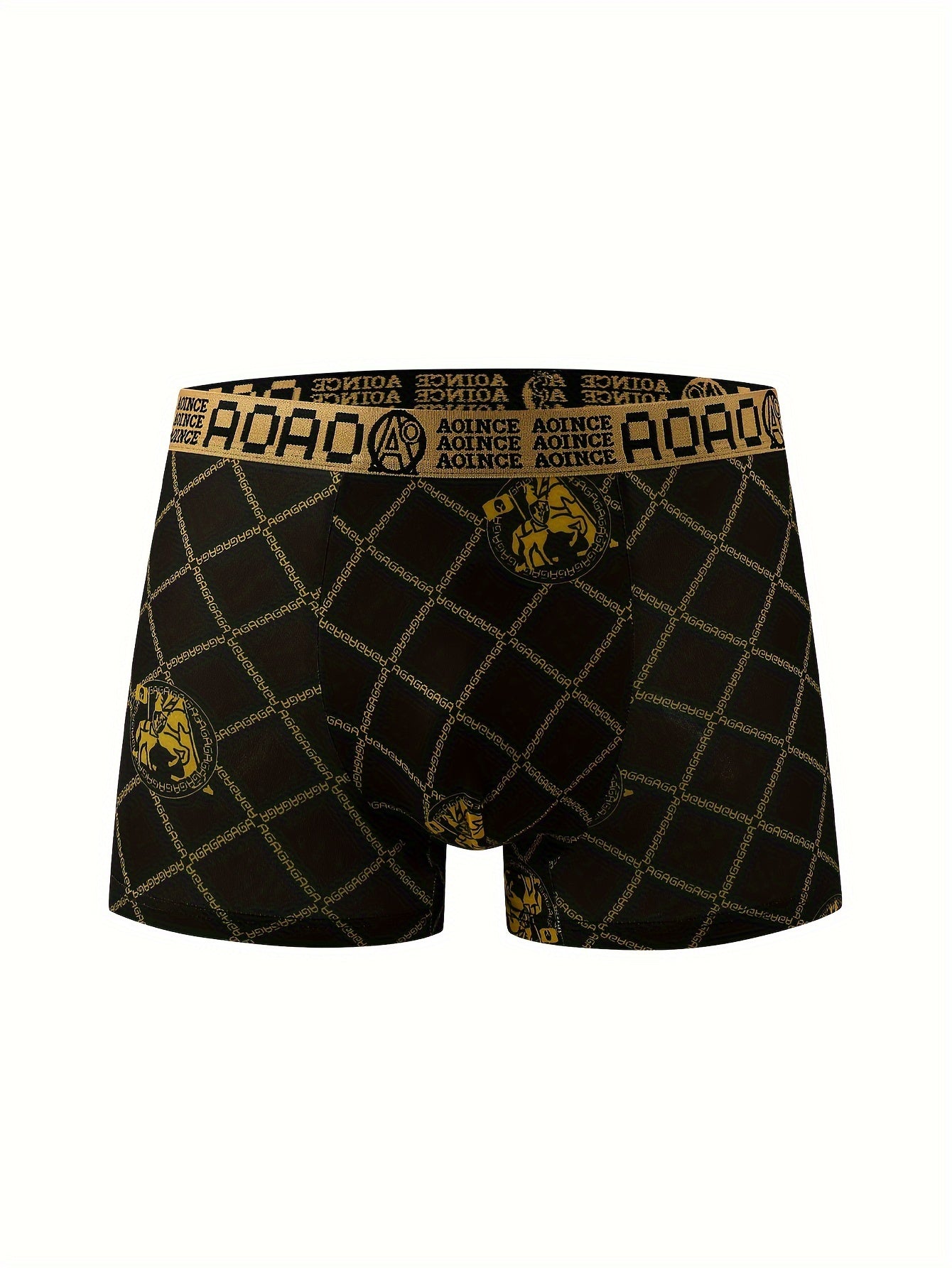 Set of 11 Men's Luxurious Black & Golden Boxer Briefs featuring Geometric Patterns, made of Breathable, Soft Polyester & Spandex Blend for Everyday Comfort.