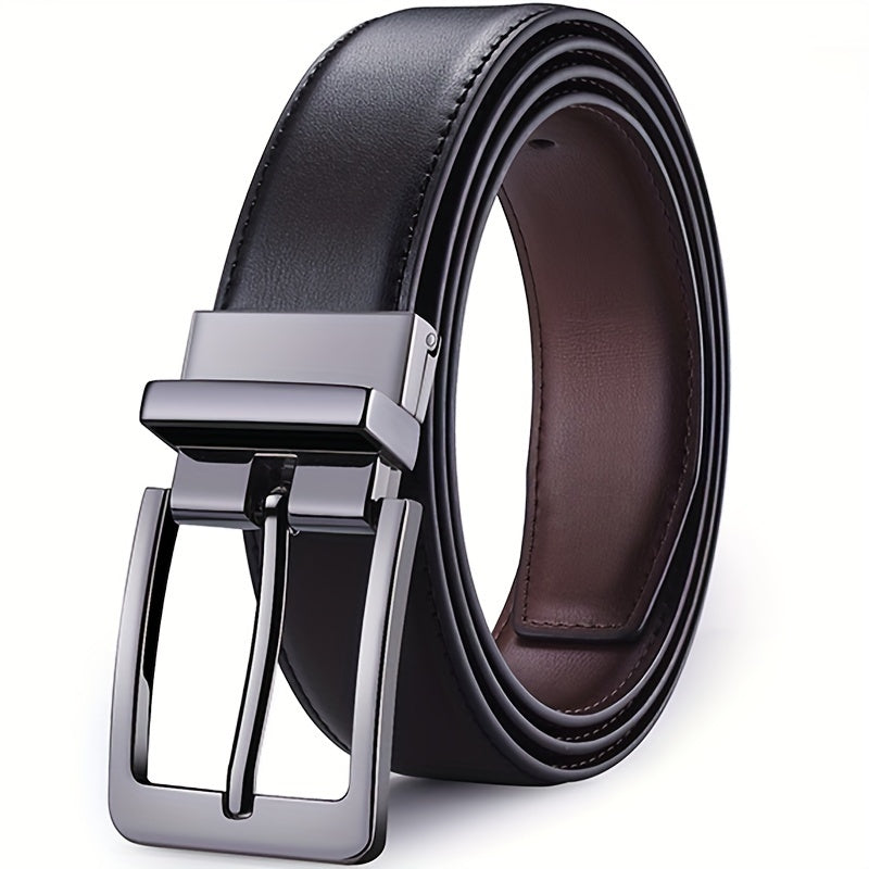 High-quality genuine leather men's belt with a versatile needle buckle design.