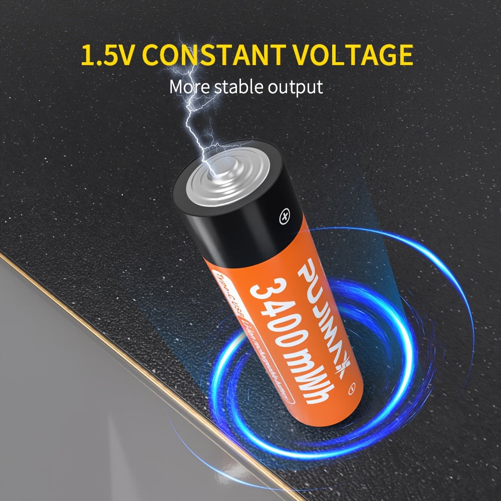 PUJIMAX 1.5V AA rechargeable lithium batteries are stable, can be reused 1500 times, cost-effective, and suitable for various devices like mice, remote controls, doorbells, toys, and alarm