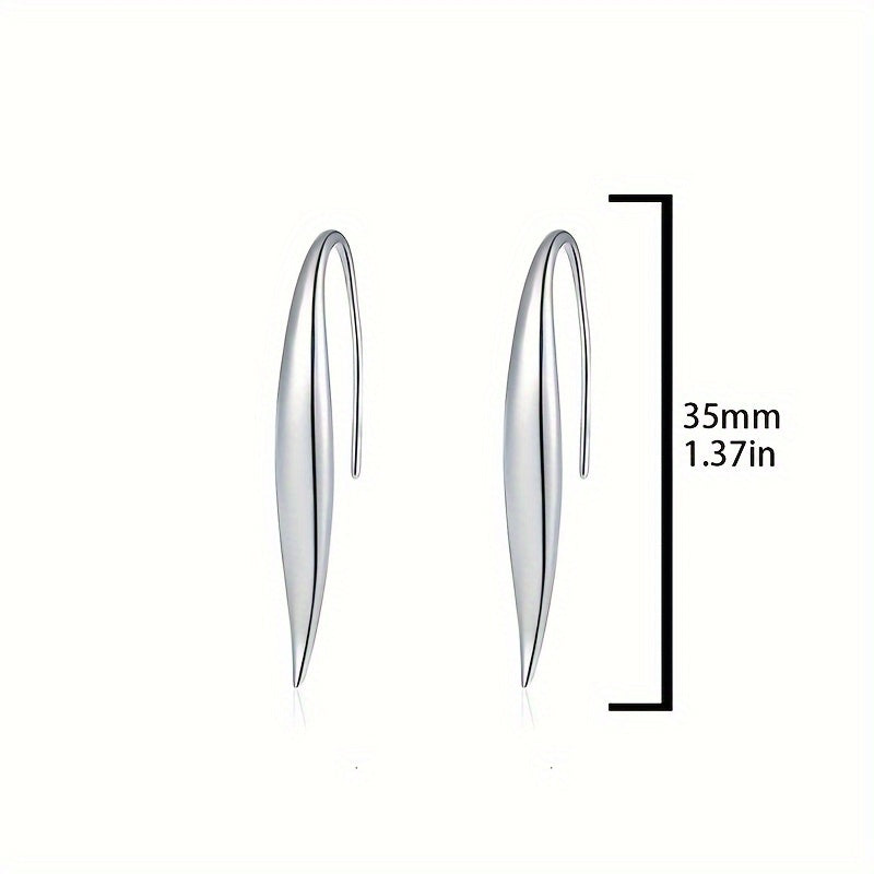 Stylish S925 Sterling Silver Willow Leaf Earrings for Women, featuring a Sleek Glossy Hook Design, Exquisite Hypoallergenic Jewelry