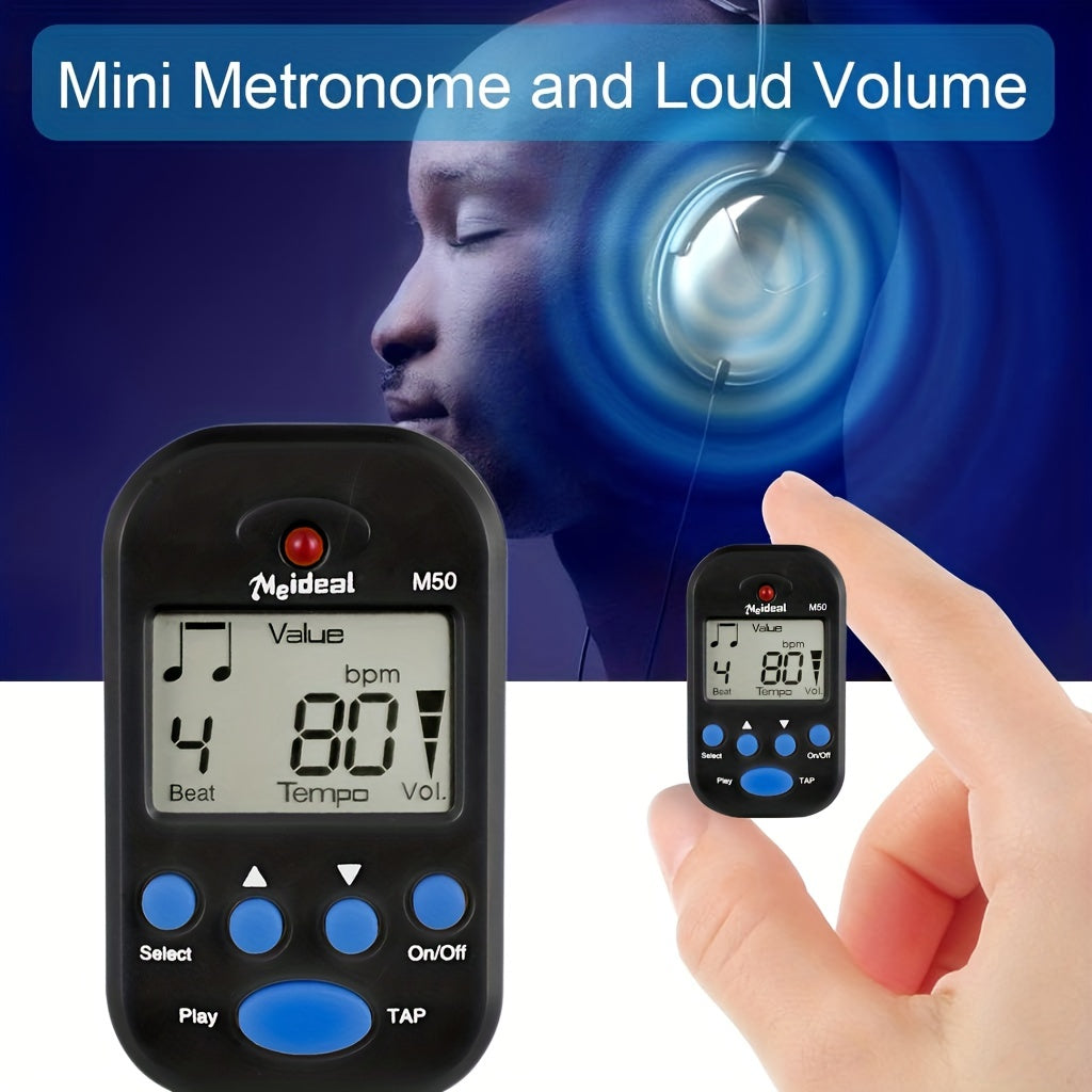 Mini electronic metronome for multiple instruments in black color.