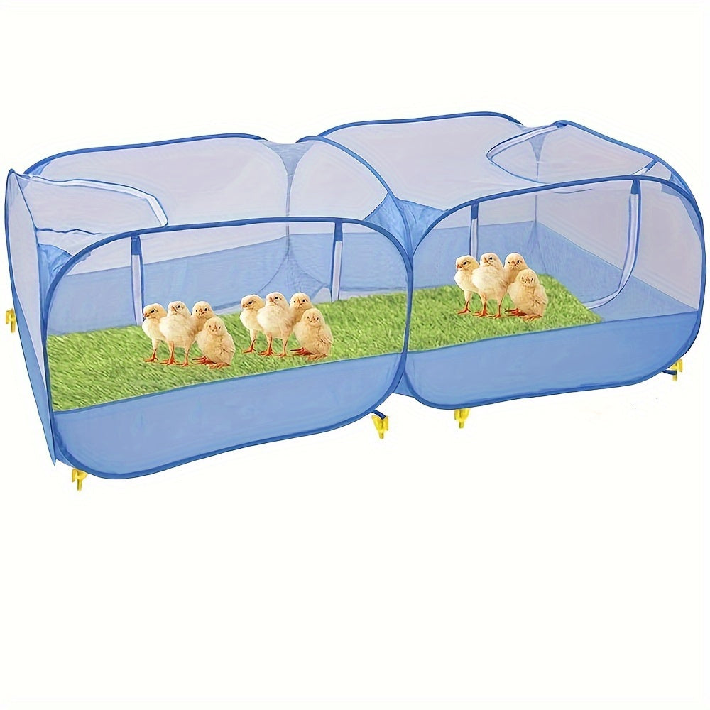 Foldable, breathable pet cage tent for large chickens with transparent mesh and sturdy zipper design.