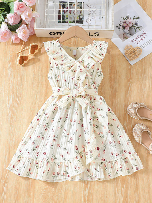 Elegant sleeveless floral dress for girls, perfect for parties and beach outings.