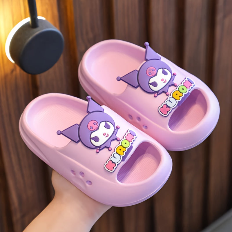 Children's cartoon slippers with cute melody design, soft EVA material, non-slip, lightweight indoor footwear for boys and girls ages 14 and under.