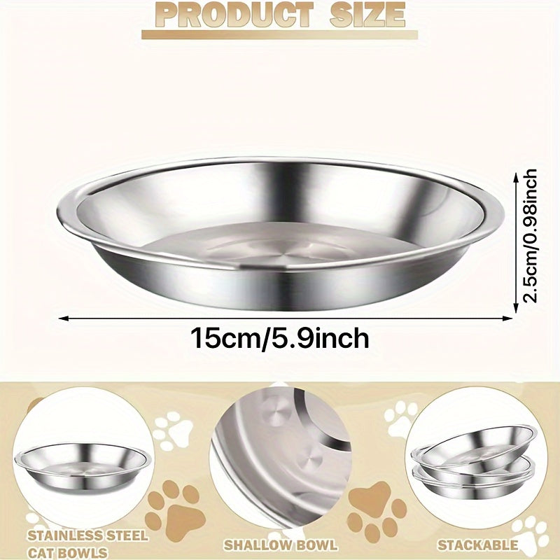 5-Pack Stainless Steel Cat Bowls, Non-Slip, Wide Shallow Design, Easy to Clean, Suitable for Cats & Small Dogs, Large Diameter, Dishwasher Safe