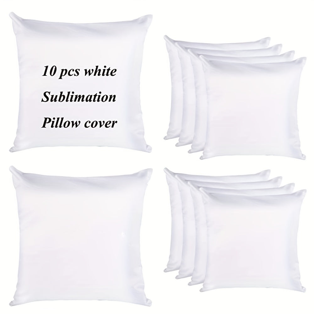 Ten traditional-style sublimation polyester throw pillow covers, 40.64x40.64 cm, hypoallergenic with invisible zipper, hand wash only. Double-sided and blank for heat press and DIY printing.