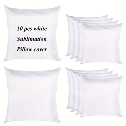 Ten traditional-style sublimation polyester throw pillow covers, 40.64x40.64 cm, hypoallergenic with invisible zipper, hand wash only. Double-sided and blank for heat press and DIY printing.