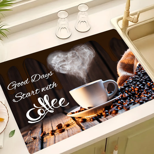 Upgrade your kitchen with this coffee-themed stove top protector! Measuring 28.5x20.5 inches (72.5x52cm), this extra large mat is made of diatom mud material that is non-skid and water-resistant. Perfect for use with electric stoves, coffee machines