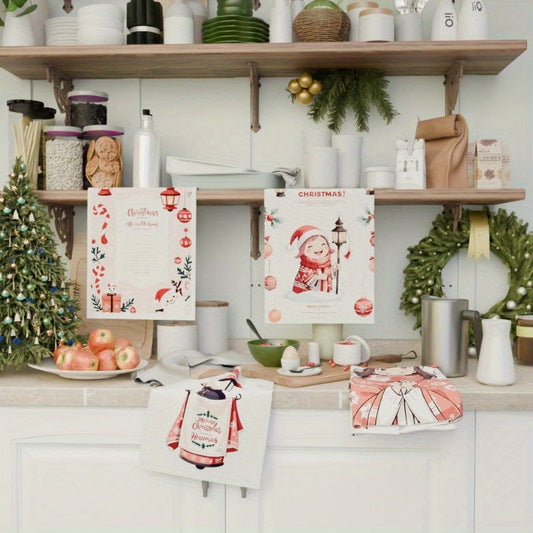 4 pieces of 18 by 66.04 cm Merry Christmas kitchen decorations, including soft Christmas kitchen towels with snowflake and snow Christmas tree design. Perfect for gifting or adding festive decor to your kitchen. Made with CUDMZ fabric.