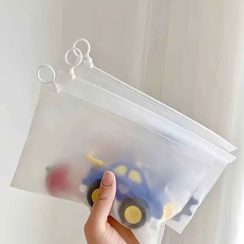 20 large frosted transparent ziplock bags for portable, waterproof, and multi-purpose storage of daily essentials. Zipper pouch bags made of plastic material.