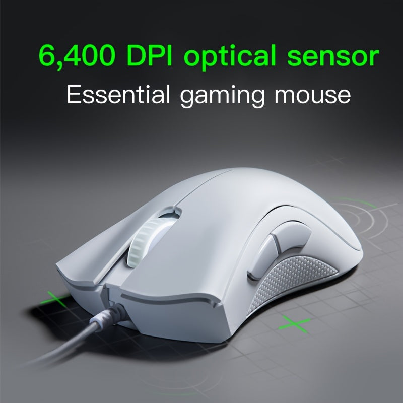 Razer DeathAdder Essential Wired Gaming Mouse - Optical Sensor, 6400 DPI, Ergonomic Right-Handed Design, USB Plug, Windows 10 Compatible, Black or White