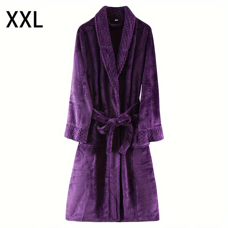 Thickened flannel bathrobe for autumn/winter, cozy unisex nightwear for home.