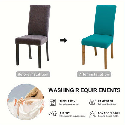 4-6pcs Stretch Milk Fiber Chair Covers with Water-Resistant Elastic Bands, Machine Washable, 92% Polyester 8% Spandex Fabric, 140-160g Weight. Ideal for Home and Restaurant Decoration.