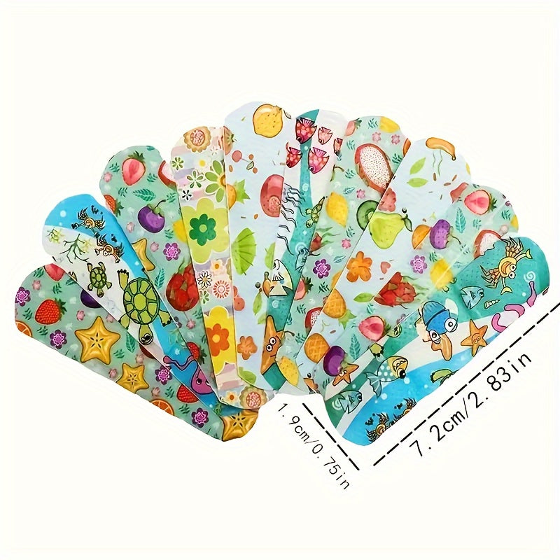 100 waterproof adhesive bandages featuring cartoon animal patterns made of cotton - ideal for outdoor medical use.