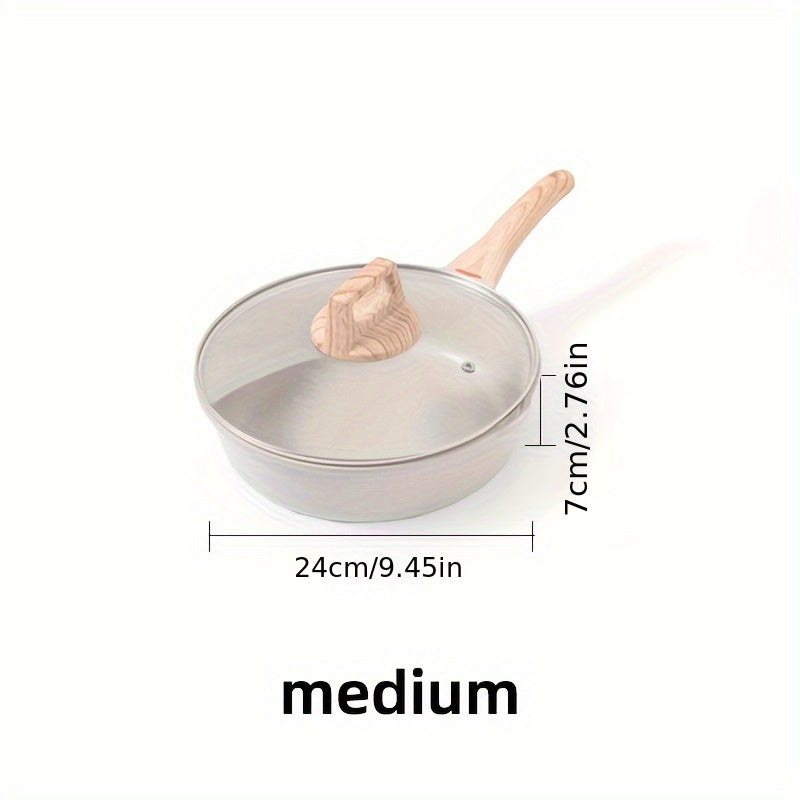 White Maifan Stone frying pan, suitable for both gas stoves and induction cookers. Versatile kitchen utensil ideal for cooking eggs, pancakes, and steaks. This flat, non-stick pan is a must-have for any kitchen.