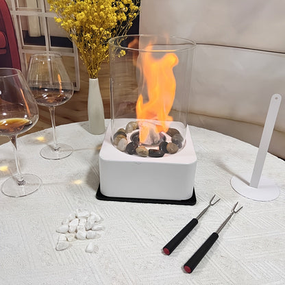 Modern Metal Bioethanol Fire Pit - Portable Tabletop Alcohol Fireplace with 2 Stone Choices, Comes with Base Mat & Gloves for Indoor/Outdoor Use