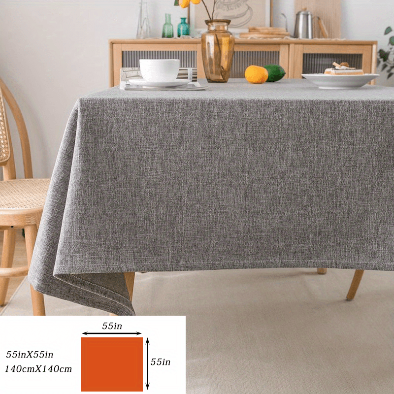 Modern grey polyester tablecloth, waterproof and thickened, machine woven, 100% polyester, for a rectangular dining table.