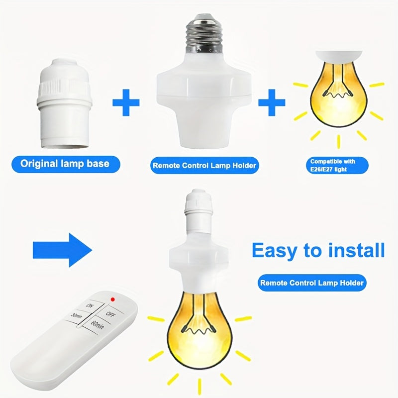 QIACHIP Wireless Lamp Socket with Timer - E26/E27, RF 433MHz, No Wiring, LED & Incandescent, AC85V-250V