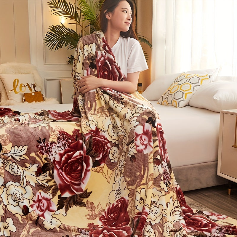 Floral Print Flannel Fleece Throw Blanket - This all-season knitted polyester blanket is perfect for multiple uses such as on the sofa, in the office, while traveling or camping. It provides comfortable and quick warmth, making it a great bedding gift