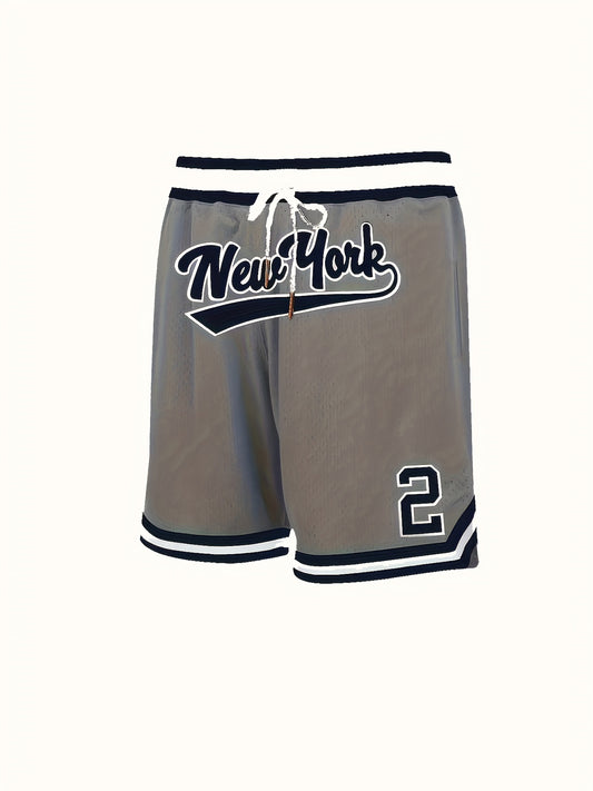 New York 2 Vintage Style Embroidered Basketball Shorts featuring embroidered detail on polyester knit fabric in a regular fit with a sports shorts design, available in plus sizes.