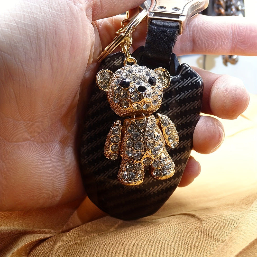 Adorable Bear Keychain Bag Charm - Perfect Holiday or Commemorative Gift for Women - Rhinestone-embellished Metal Pendant for Car Keys