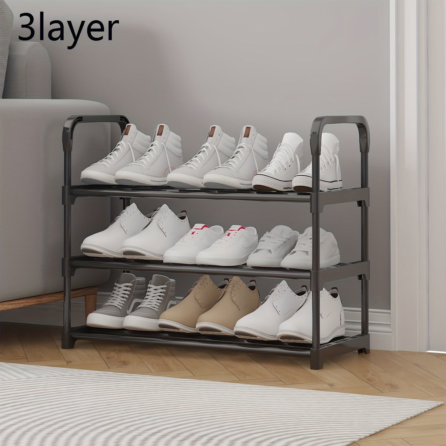 Durable 3-Tier Metal and Plastic Shoe Rack - Enhanced Strength and Stability, Simple to Assemble, Spacious Storage for Entryway and Living Room, Accommodates Different Shoe Styles, Shoe Organizer with Multiple Layers