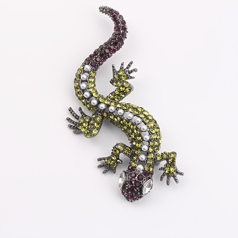 Sparkling Full Drill Lizard Lapel Pin in Vintage-Inspired Rhinestone Design, Unisex Fashion Accessory for Clothing and Bags