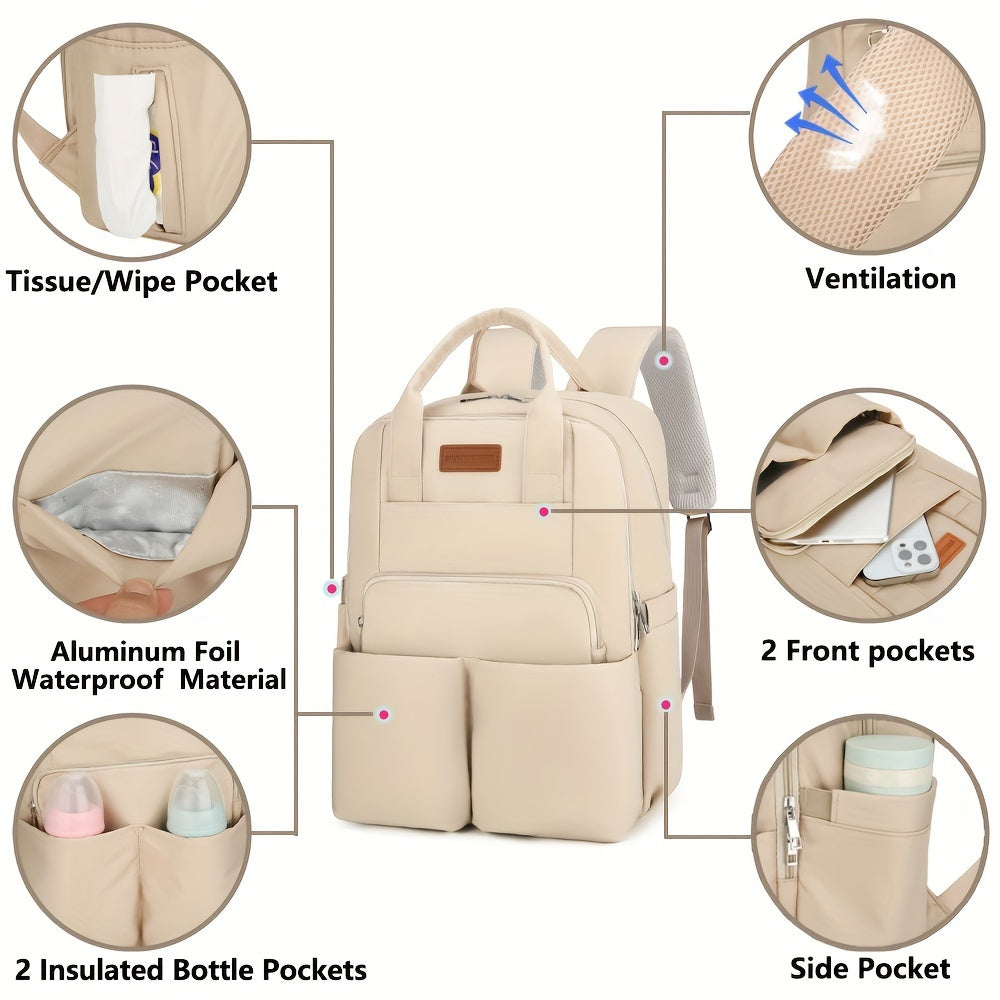 Stay dry with the Lamroro Waterproof Diaper Backpack - a roomy and tough bag perfect for boys and girls. Great for travel and all your maternity essentials, made with durable polyester and convenient pockets.