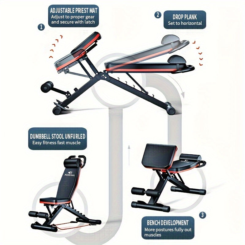 ADKING Multi-Use Dumbbell Bench - 146.27 KG Capacity, 14 Fitness Functions, Home Gym Equipment, Cushioned Headrest & Pull Rope, Black.