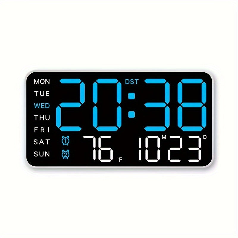 Voice-Activated Wall Clock with Temperature, Date, Time, Alarms, and Snooze - Sleek Design, Battery-Powered - Ideal for Bedroom.