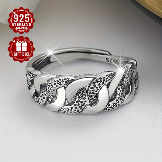 Sterling Silver Geometric Twist Ring with Retro Neutral Design, Punk Style, and Fashion Sense for Women's Index Finger. Perfect for Party and Music Festival Wear, weighs approximately 3.2g.