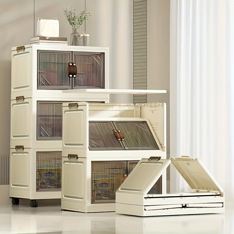 Waterproof storage bins with lids and doors, includes foldable shoe rack.