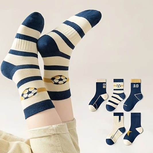 5 Boys' Striped Soccer Crew Socks - Breathable, All-Season Comfort