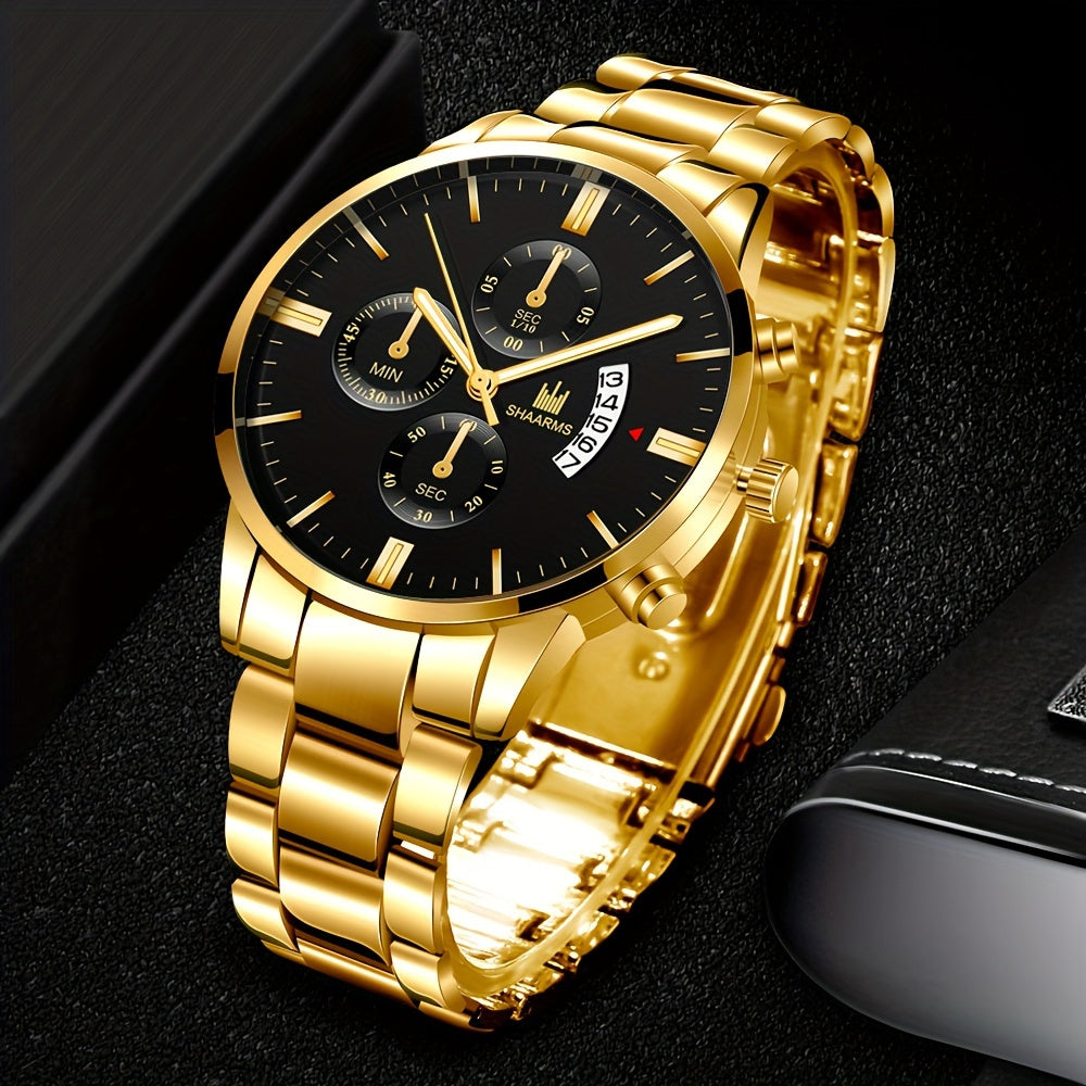 Classy Quartz Watch for Men featuring a Stainless Steel Band - Ideal Present for Boyfriend, Fathers, Valentine's Day, Birthdays, Eid Festivals, Graduations