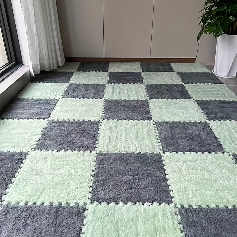 Modern plush patchwork carpet suitable for all seasons, ideal for bedroom, living room, coat room, rental house renovation - 40 pieces.