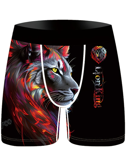 3 Men's Golden Lion Digital Print Boxer Briefs in Stretchy, Breathable Polyester with Elastic Waistband & Vivid Designs for Everyday Comfort