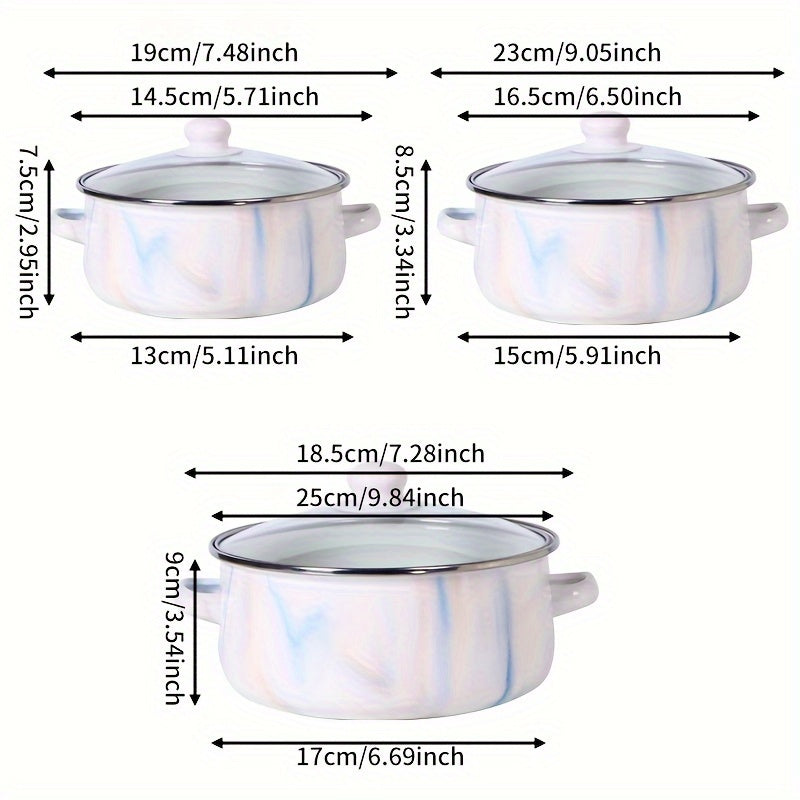 Стильный 3-компонентный мини-набор эмалированной посуды - Идеально подходит для кухни и столовой, включает кастрюлю, сковороду и горшок