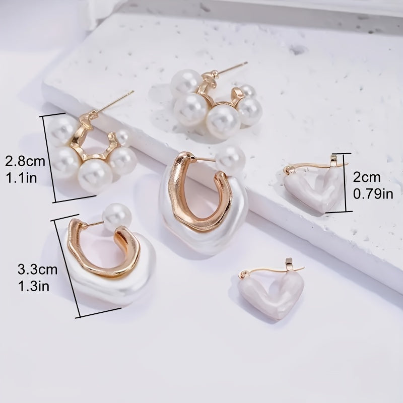 Exaggerate your style with this 6-piece set of French-designed love faux pearl C-shaped earrings. Featuring 3 pairs, these extravagant light luxury accessories are perfect for adding a touch of exotic flair to your daily outfits or party ensembles. Ideal