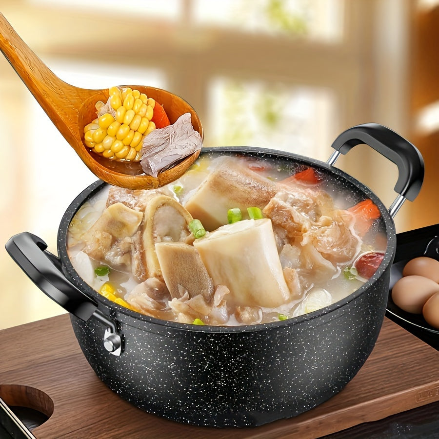 Get ready to elevate your cooking game with the Maifan Stone Non-Stick Soup Pot. This large capacity pot is perfect for stewing and cooking, and can also double as a skillet. Made from durable cast iron, it features a convenient handle for easy