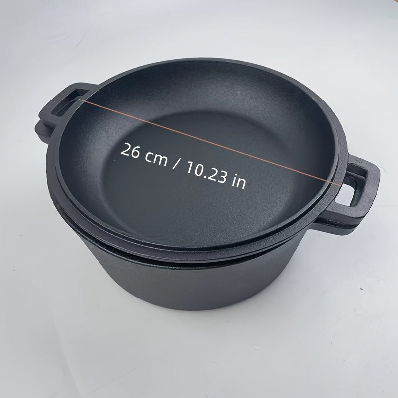 ITECHJOY Cast Iron Cookware Set includes two pieces of versatile 2-in-1 oven pots with lids, suitable for baking, cooking, and camping.