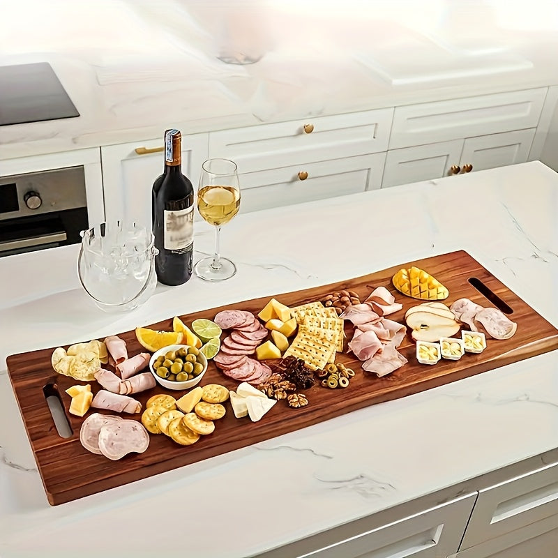 Premium Wooden Cutting Board with Handle, Rectangular Food-Grade Snack Fruit Tray perfect for Kitchen and Party Use.